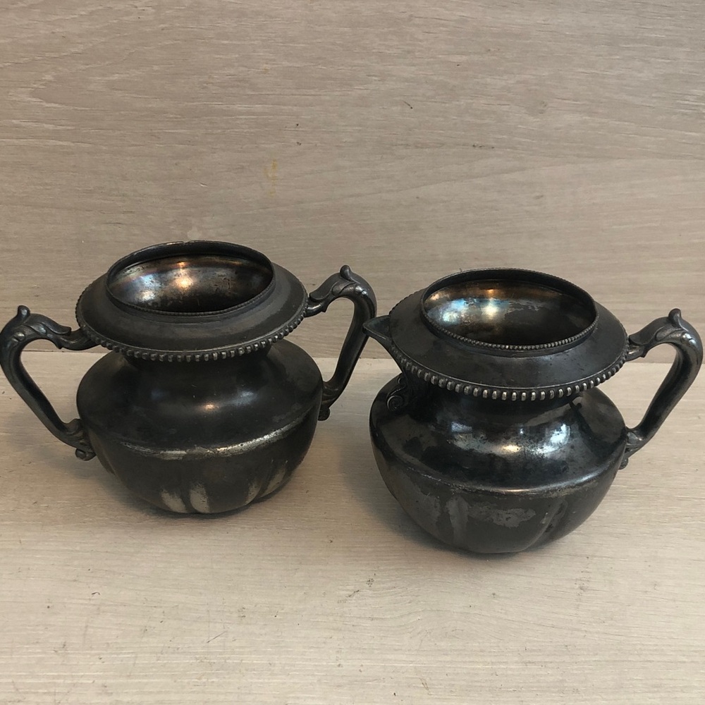 Victorian Era Victor Silver Company Cream & Sugar Bowls classic bulbous bodies
